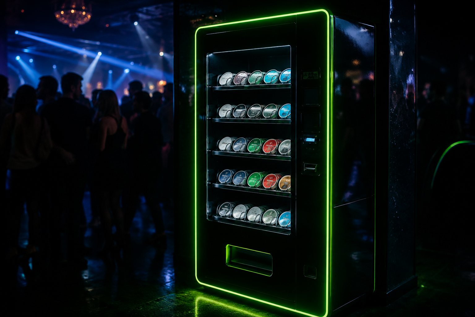 Snusautomat på nattklubb för snabb självbetjäning