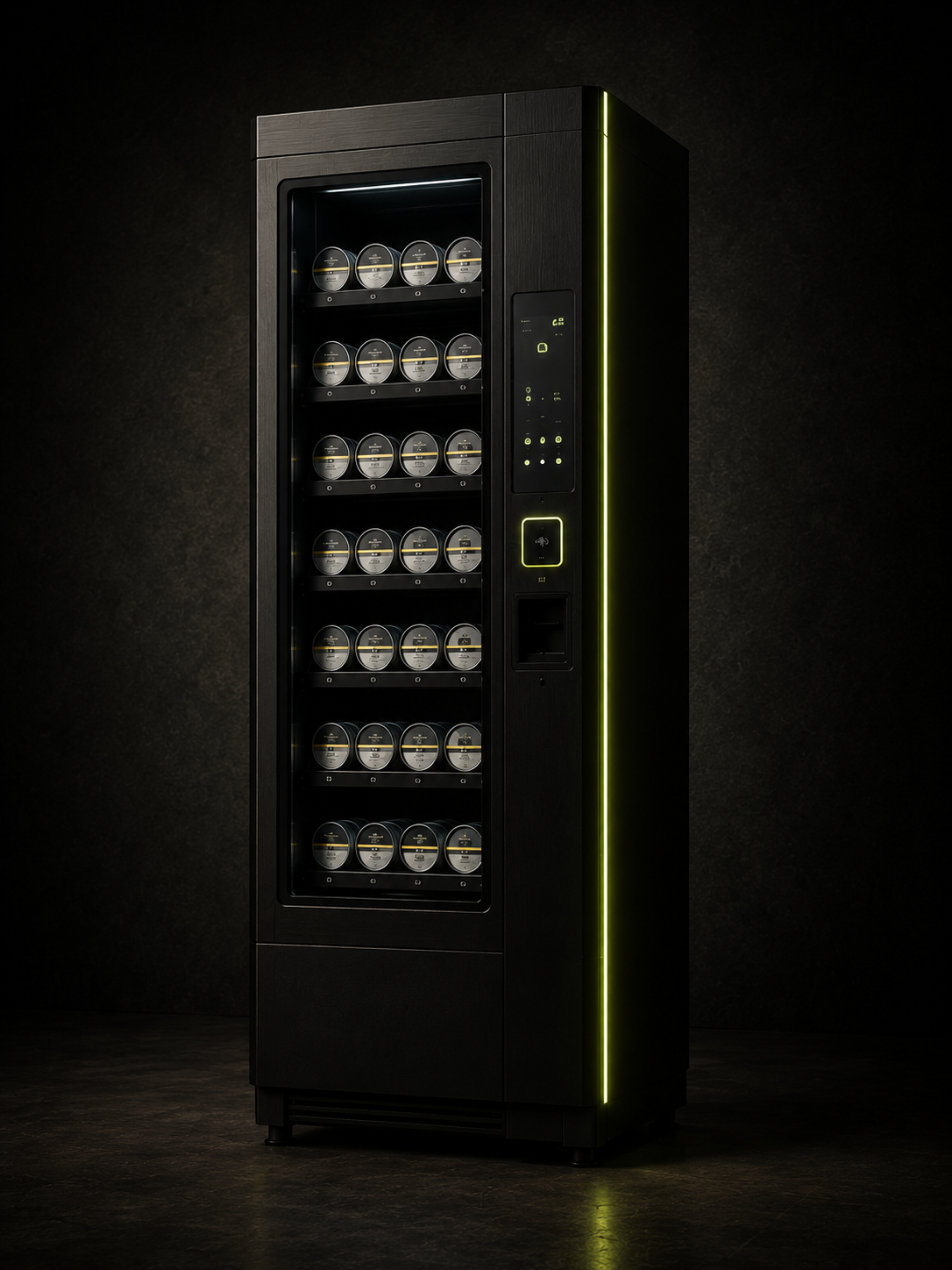 Kompakt, väggvänlig snusautomat i smal form