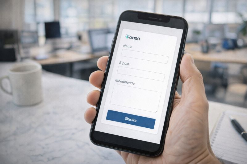 Företagare skickar offertförfrågan för snusautomat via smartphone